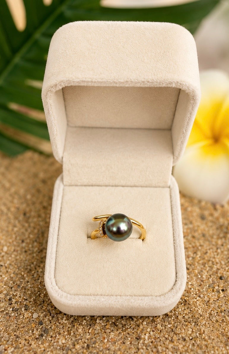 Bague AKAMARU en plaqué or avec perle de Tahiti multicolore
