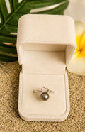 Bague HUAHINE en argent 925 avec perle de Tahiti grise de 8,2 mm et motif cœur