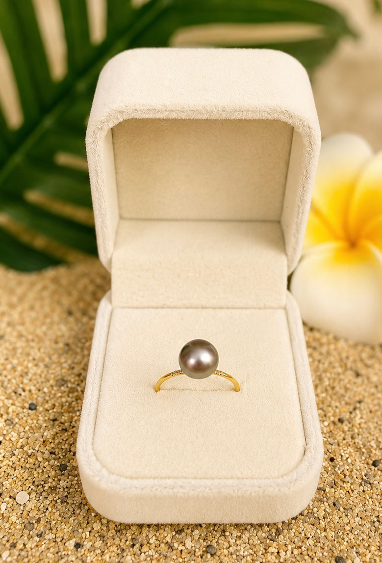 Bague KAMAKA en plaqué or avec perle de Tahiti grise authentique