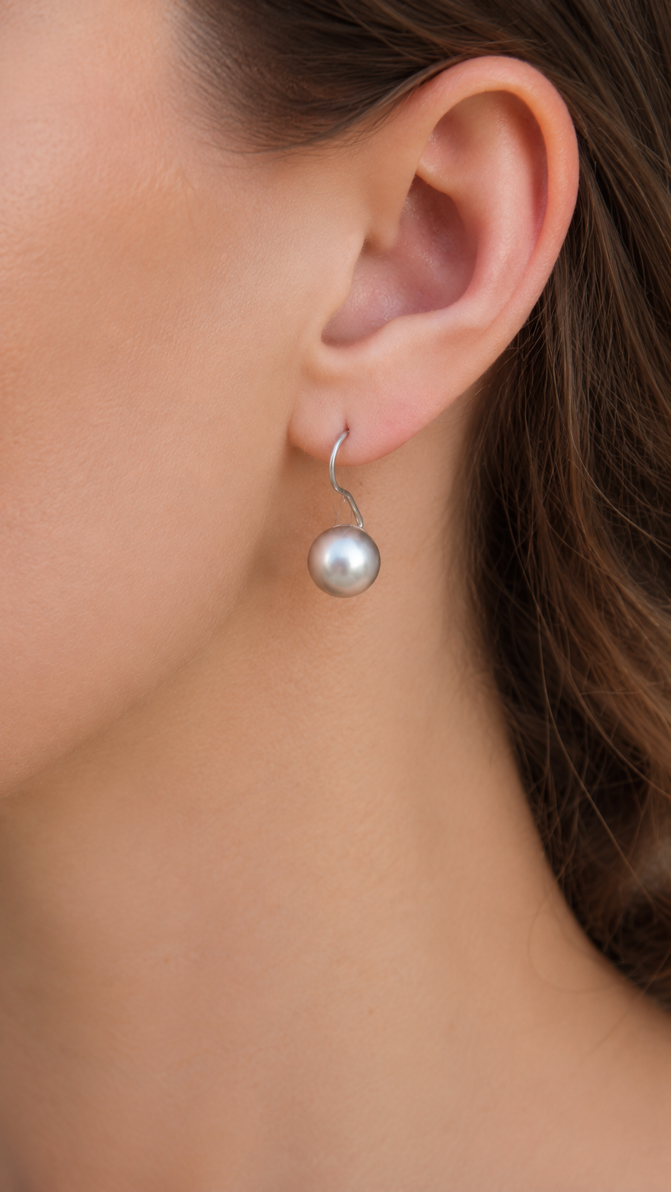 Boucles d'oreilles pendantes en argent 925 ornées de véritables perles de Tahiti marron clair