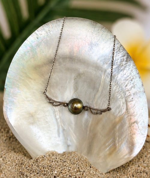 Collier FAKARAVA ailes d'ange en argent 925 avec perle de Tahiti multicolore de 10,15 mm