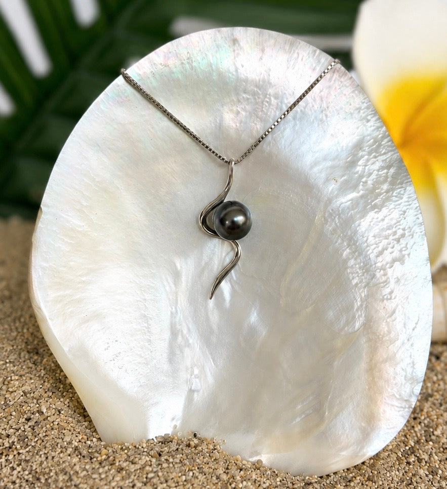 Collier KAUEKI en argent 925 avec perle de Tahiti multicolore de 8,6 mm