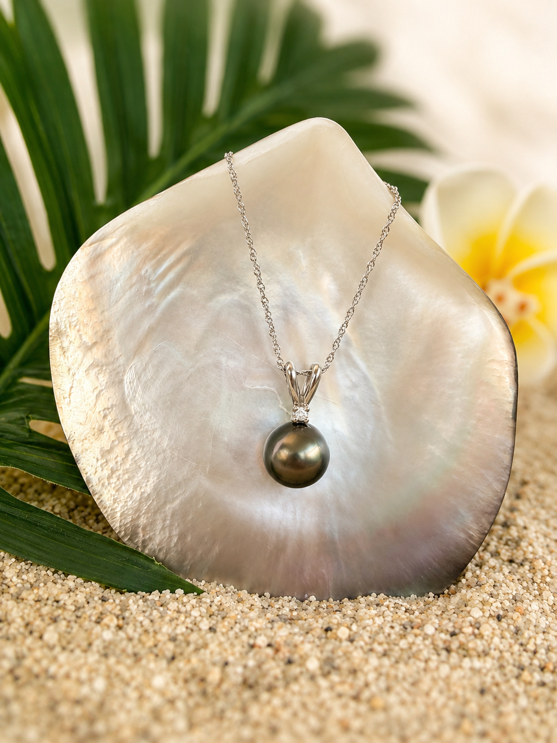 Collier MANIHI en argent 925 avec authentique perle de Tahiti de 12,9 mm et oxyde de zirconium