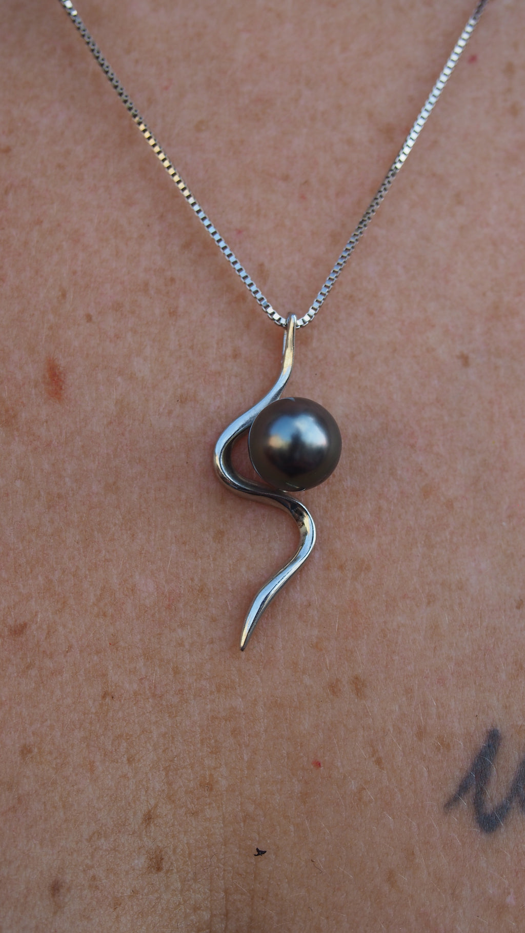 Collier argent 925 maille vénitienne avec authentique perle de Tahiti multicolore