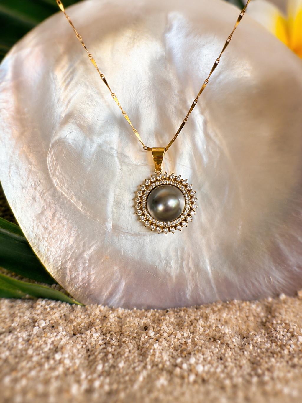 Collier pendentif AUKEVA avec perle de Tahiti authentique gris rosé
