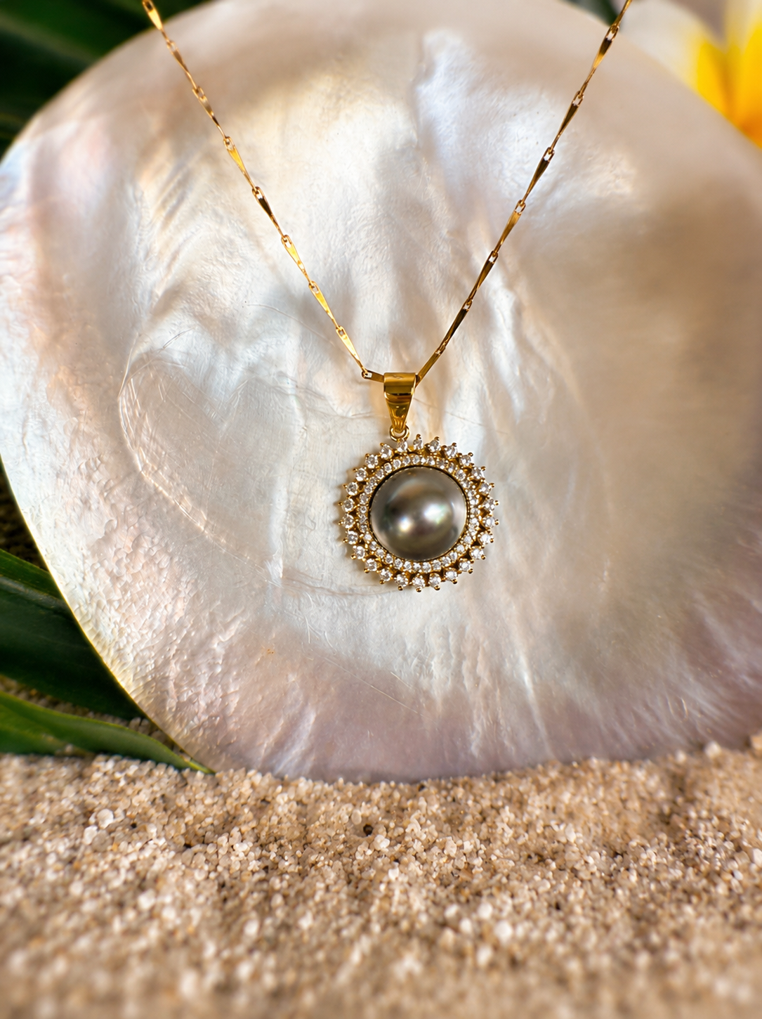 Collier pendentif AUKEVA avec perle de Tahiti authentique gris rosé