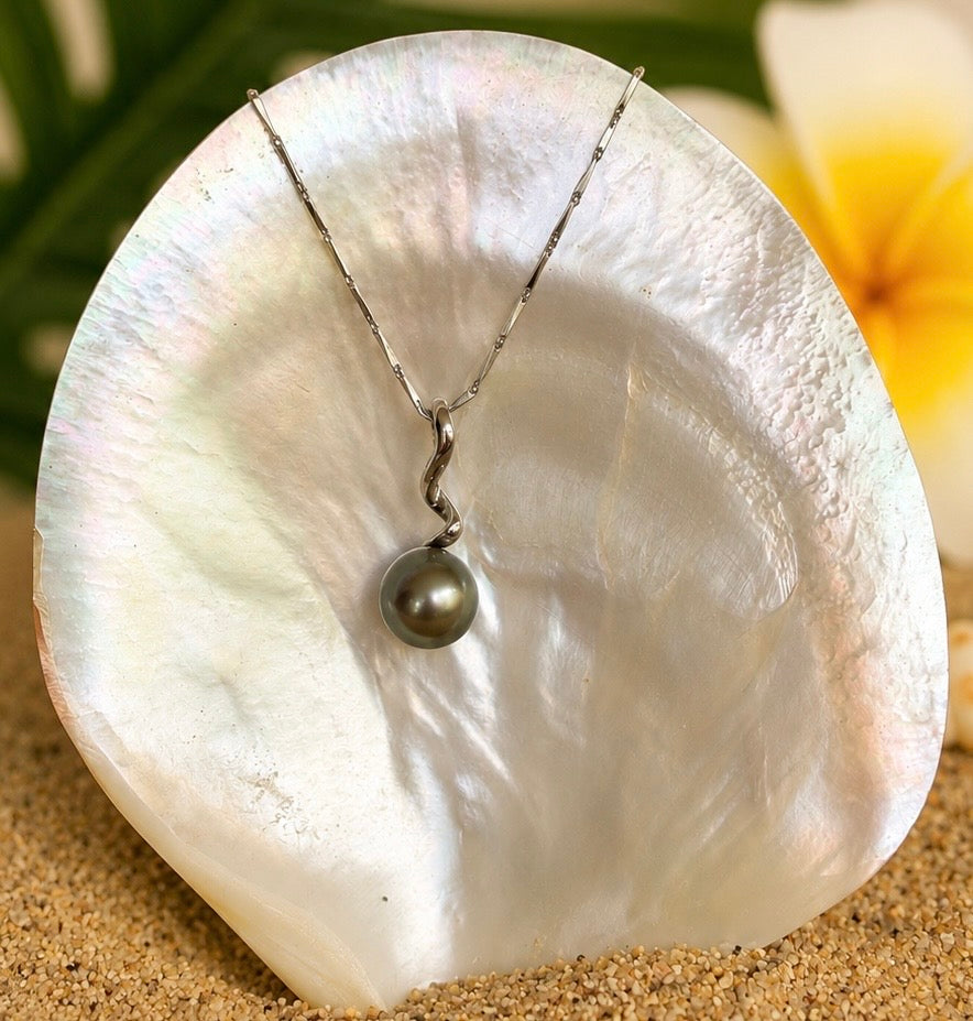 Collier pendentif argent 925 avec authentique perle de Tahiti grise