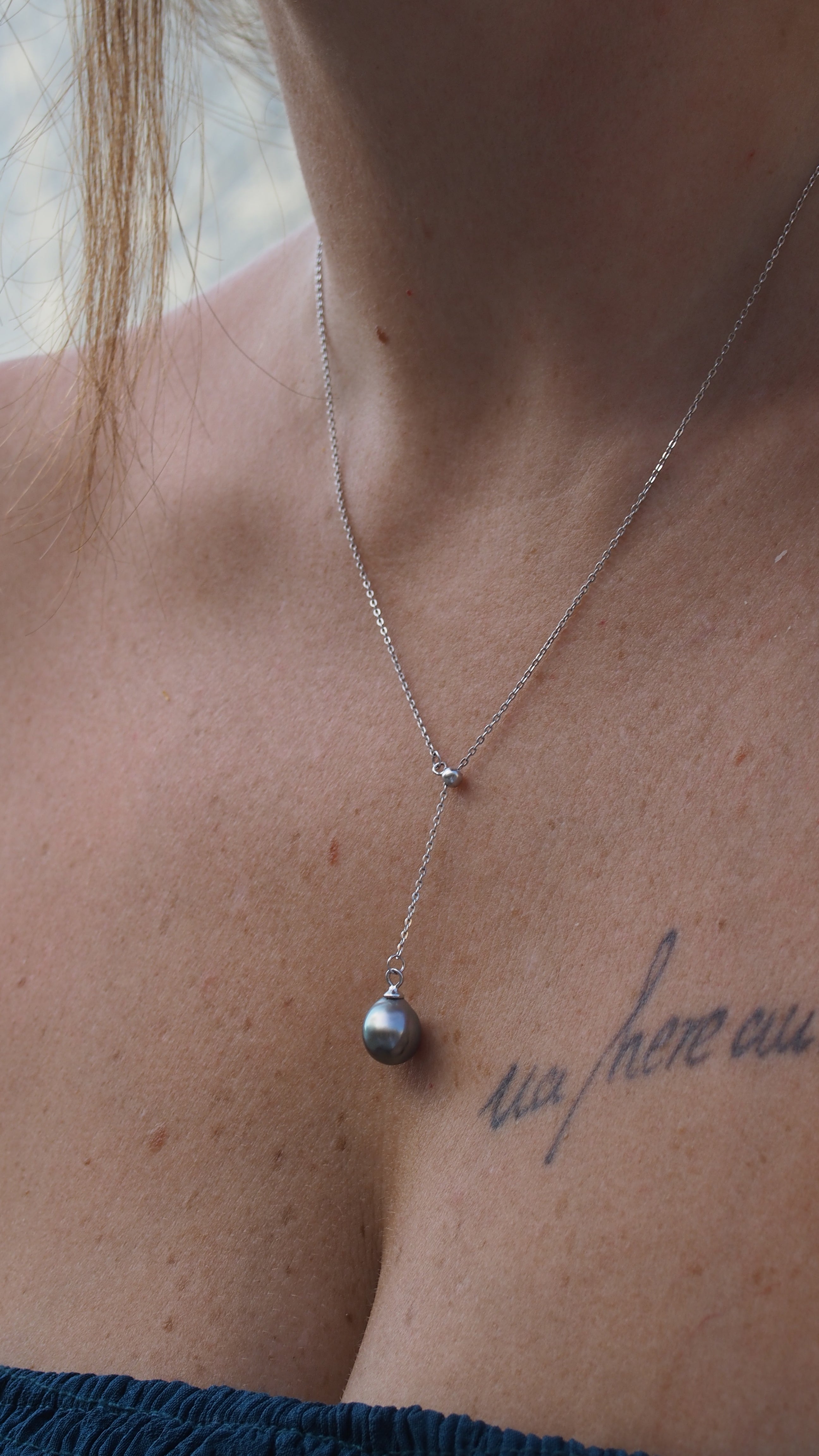 Collier perle de Tahiti goutte sur chaîne argent 925 maille forçat