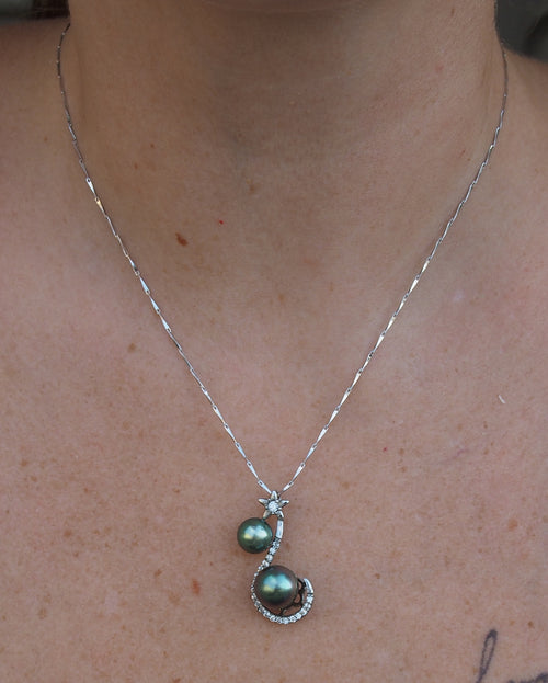 Pendentif HAO en argent 925 orné de deux authentiques perles de Tahiti naturelles