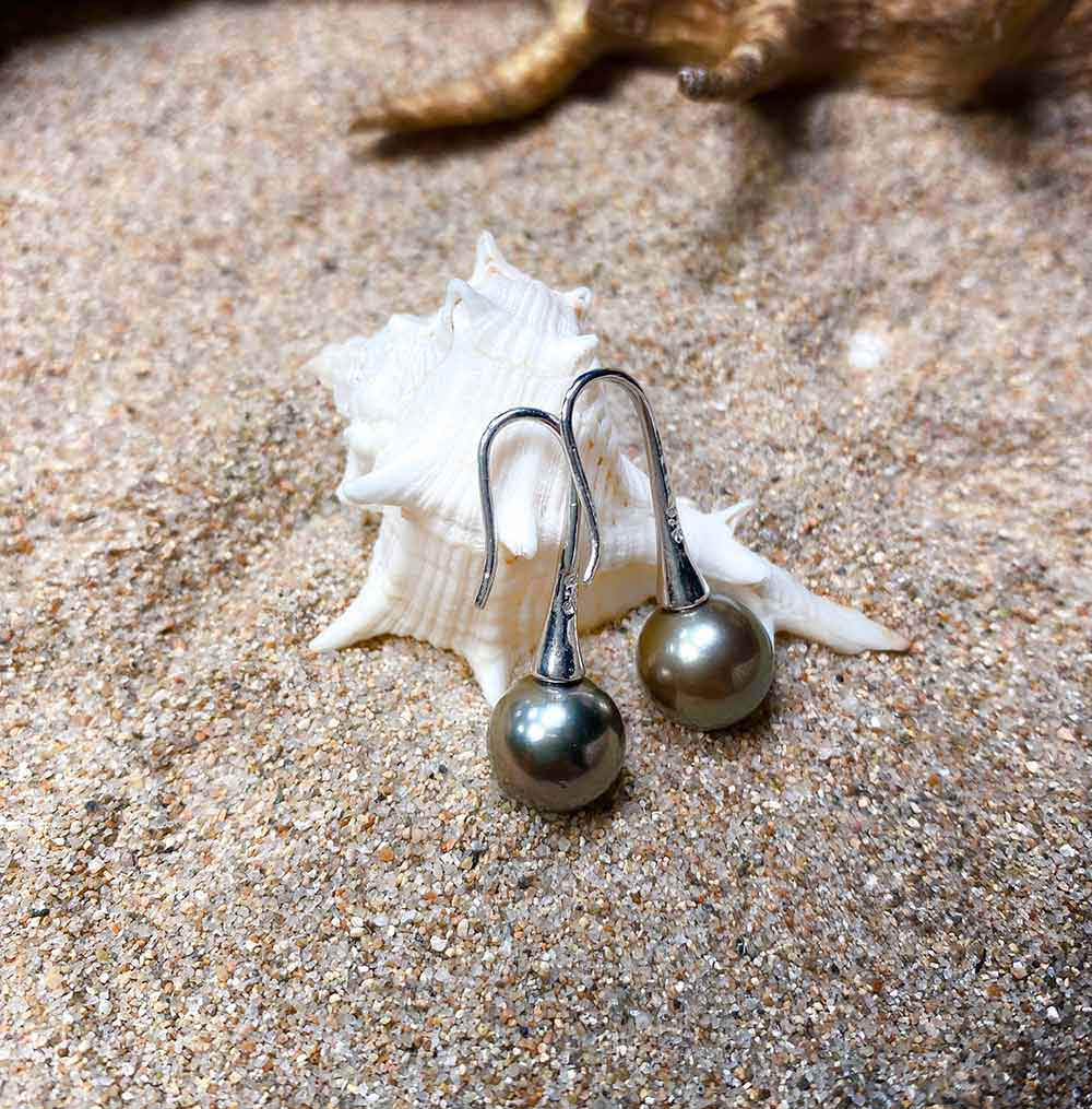 Boucles d'oreille argent perles noires de Tahiti - TAHITI - bijoux